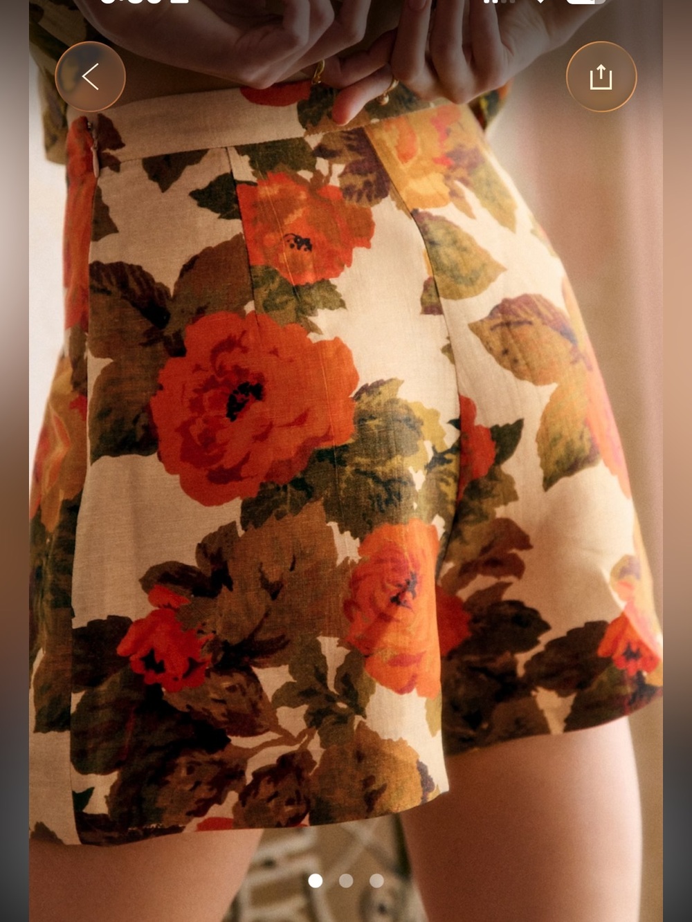 Sézane Almanzo Floral Linen Blend Shorts in Cream and Olive NWT